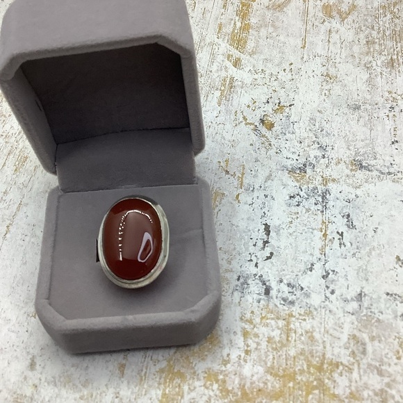 Carnelian and Sterling silver signed unisex ring. - Picture 5 of 7